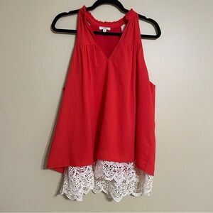 Umgee Oversized Red Tank with lace trim size large